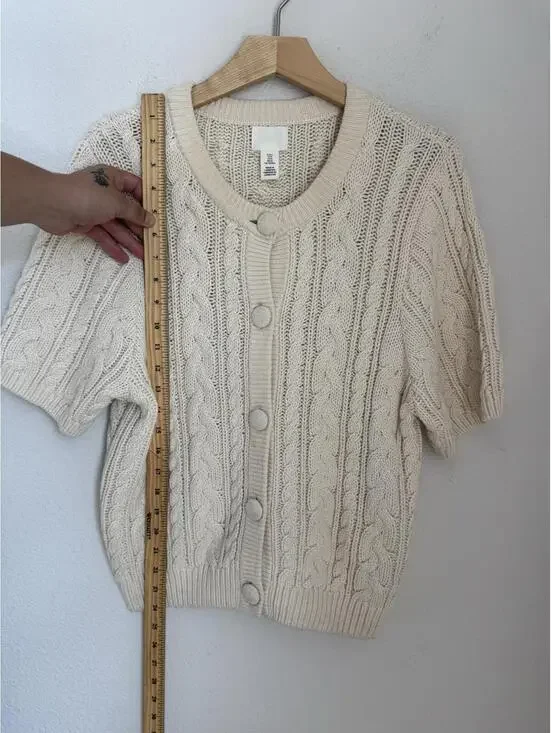 H&M Cream Chunky Cable Knit Button Up Cardigan Sweater - Picture 5 of 7